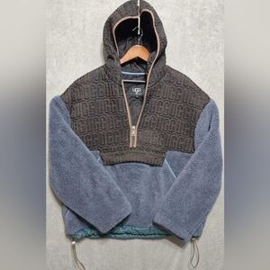 UGG Iggy Sherpa Half Zip Pullover  fleece  kangaroo pockets drawcord  Size XL